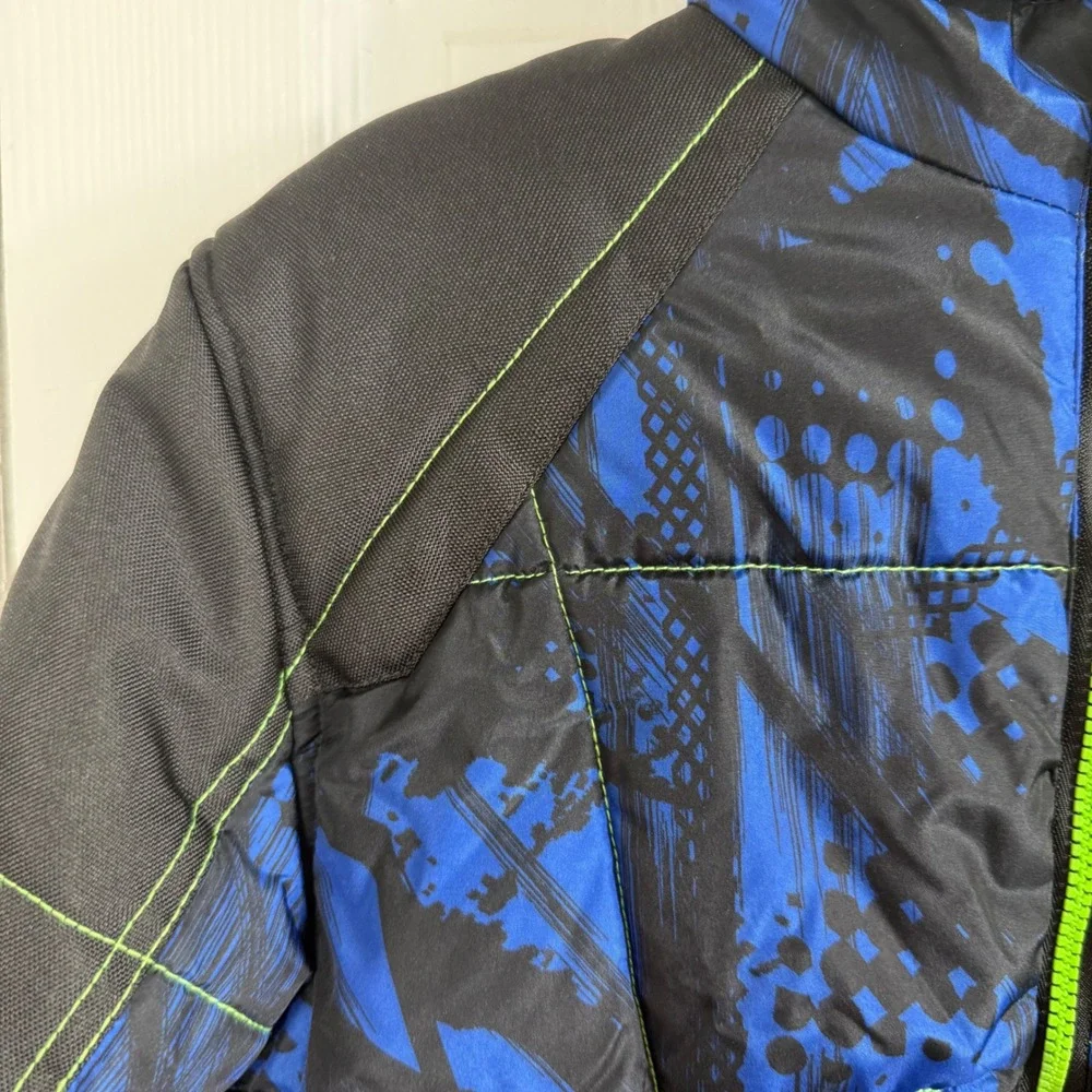 HK58 Hawke & Co Boys XL 14/16 Puffer Jacket Blue Black Neon Green Hooded Coat